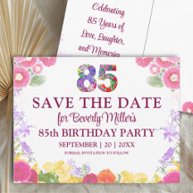 フラワー85歳の誕生日Save The Date エレガント