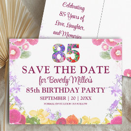 フラワー85歳の誕生日Save The Date エレガント 案内ポストカード