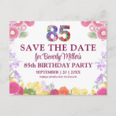 フラワー85歳の誕生日Save The Date エレガント 案内ポストカード (正面)