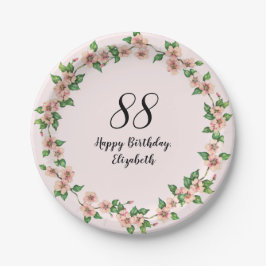 フラワー88歳の誕生日 可愛いく淡いピンク ペーパープレート
