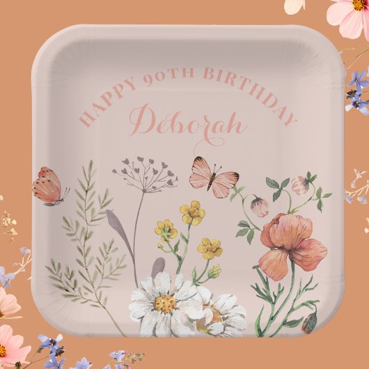 フラワー90歳の誕生日パーティー ペーパープレート