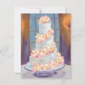 フラワー ウェディング ケーキ 水彩画カード (正面)