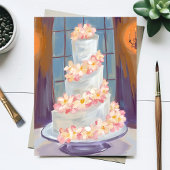 フラワー ウェディング ケーキ 水彩画カード
