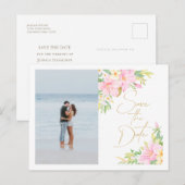 フラワー・ウォーターカラー・ウェディング・フォト・セーブ・ザ・デート インビテーションポストカード (正面/裏面)