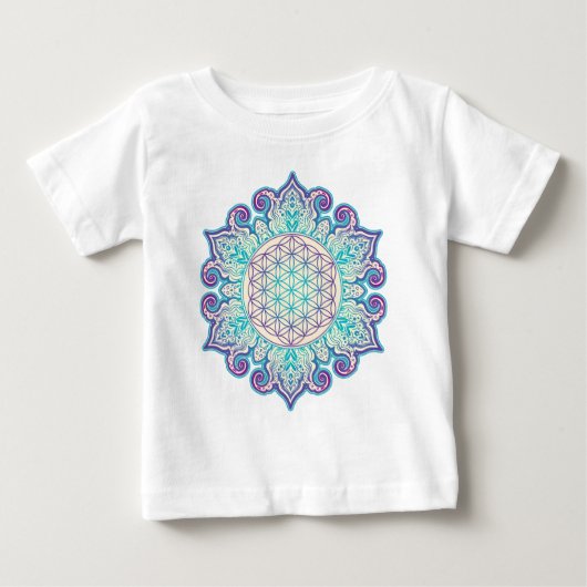 フラワー・オブ・ライフ - インドの曼荼羅 2 ベビーTシャツ (正面)