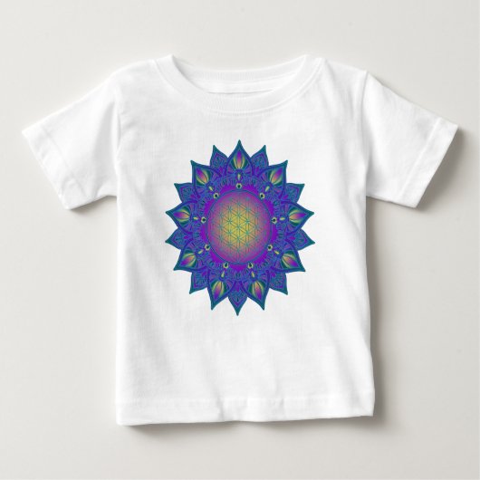 フラワー・オブ・ライフ - インドの曼荼羅 3 ベビーTシャツ (正面)