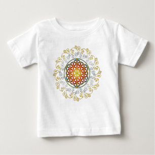フラワー・オブ・ライフ - ヴィンテージ オーナメント マンダラ 1 ベビーTシャツ