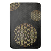 フラワー・オブ・ライフ・金ゴールド&ブラック・バデマット バスマット (正面縦)