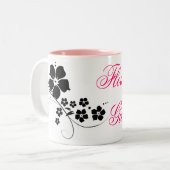 フラワー・ガールのピンクの黒 ツートーンマグカップ (正面左)