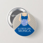 フラワー・ガールのロイヤルブルーの服は結婚式ピンを示しました 缶バッジ (正面&裏面)