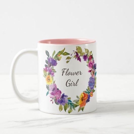 フラワー・ガールの花のピンクの紫色のコーヒー・マグ ツートーンマグカップ (左)