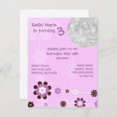 フラワー・ガールのBrithdayの紫色のパーティの招待状 招待状 (正面/裏面)