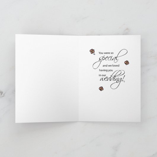 フラワー・ガール、ブルネットの棒の姿を結婚するありがとう サンキューカード (内部)