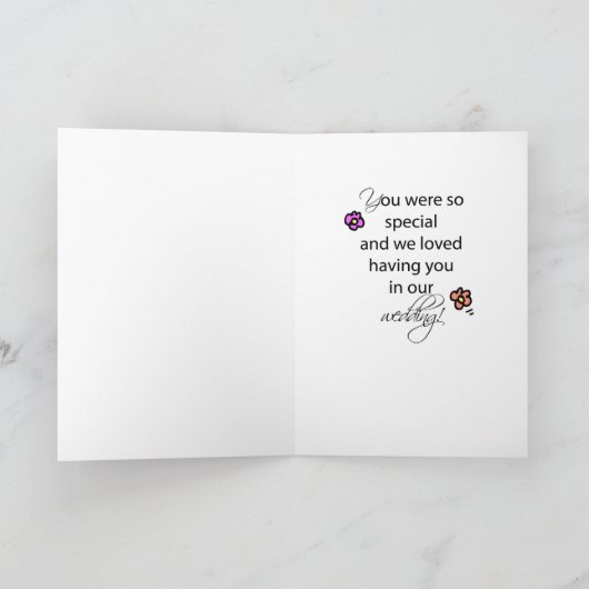 フラワー・ガール、ブルネットの毛があることをありがとう サンキューカード (内部)