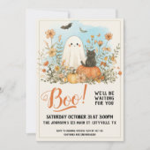 フラワー キュート ゴースト ハロウィン 招待状 (正面)