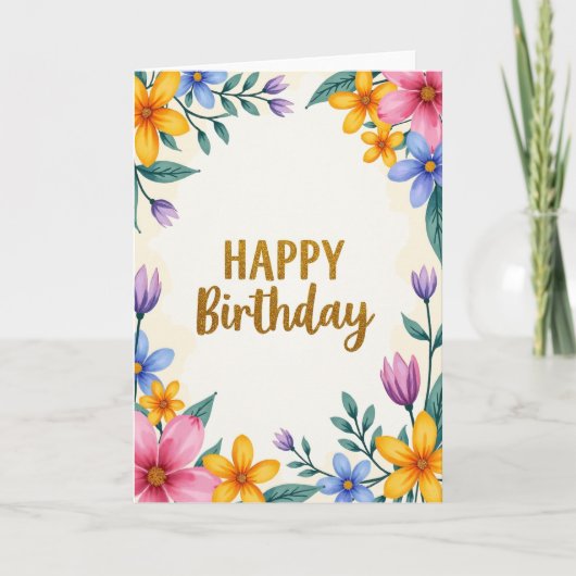 フラワー ギラギラ 誕生日カード カード (正面)