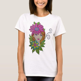 フラワー クラウン ガール ボホー アート Tシャツ