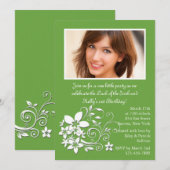 フラワー クラスター グリーン 写真 招待状 (正面/裏面)