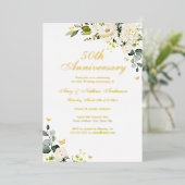 フラワー ゴールデンバタフライ 50周年記念結婚記念日  箔招待状 (立ち正面)