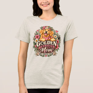 フラワー ゴールデンレトリバー ママ 私のハートはパウを持っています トライブレンドＴシャツ