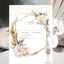 フラワー ゴールドフレーム シャンパングラス ウェディング RSVP 招待状