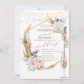 フラワー ゴールド フレーム チャペル ガラス ウェディング 招待状 (正面)