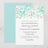 フラワー ゴールド ミント リーフ ウェディング インビテーション (正面/裏面)