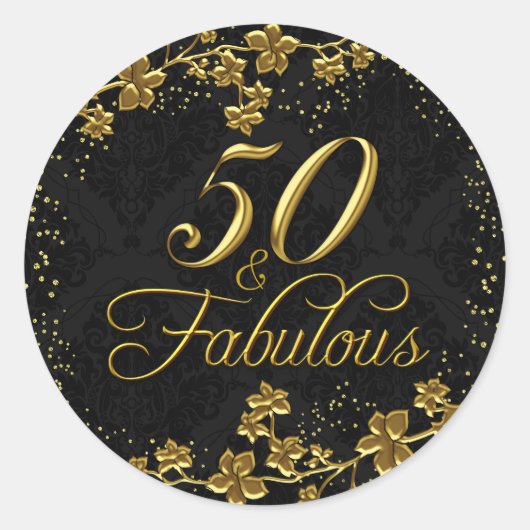 フラワー ゴールド 50歳 お誕生日パーティー ステッカー (正面)
