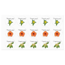 フラワー「サンキュー」ステッカー 3つの花のデザイン