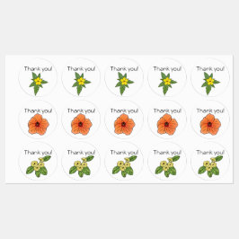 フラワー「サンキュー」ステッカー 3つの花のデザイン ラベル
