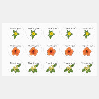 フラワー「サンキュー」ステッカー 3つの花のデザイン ラベル