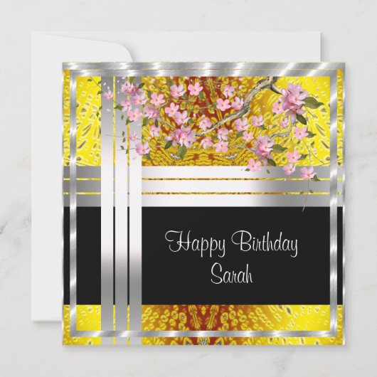 フラワー シルバー ゴールド 誕生日カード カード (正面)