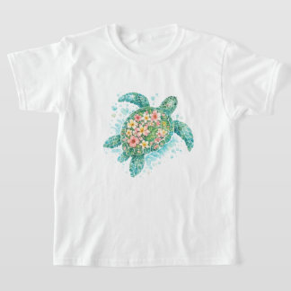 フラワー シー タートル キッズ Tシャツ