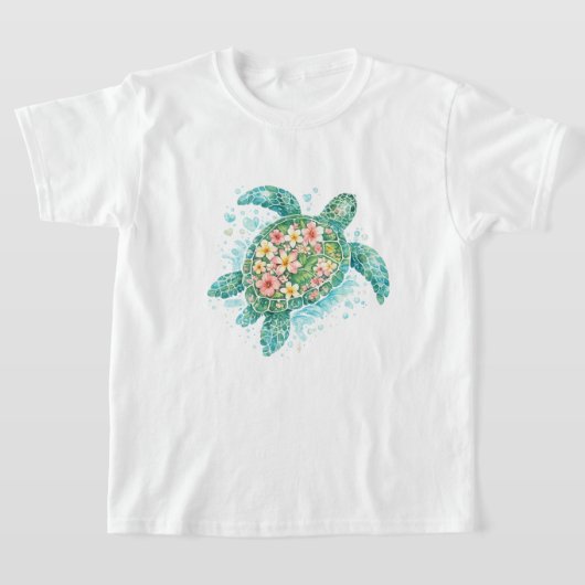 フラワー シー タートル キッズ Tシャツ (レイダウン)