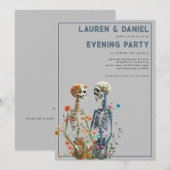 フラワー スケルトン カップル QR ウェディングイブニングパーティー 招待状 (正面/裏面)