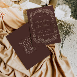フラワー チョコレートブラウン ボタニカル 高級 結婚式 セーブザデート