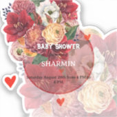 フラワー&ハート ベビーシャワー招待状 シール (正面)