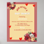 フラワー&ハート ベビーシャワー招待状 ポスター (正面)