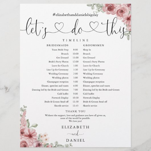 フラワー ハート 手書き体 結婚式 スケジュール タイムライン (正面)