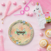 フラワー&バタフライ誕生日プレート ペーパープレート (パーティー)