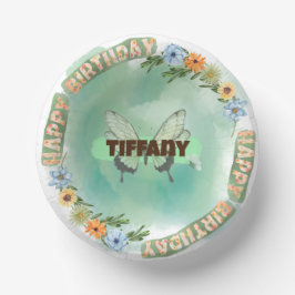 フラワー&バタフライ誕生日プレート ペーパーボウル