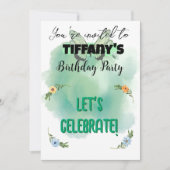 フラワー&バタフライ誕生日招待状 招待状 (正面)