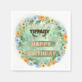 フラワー&バタフライ誕生日 スタンダードカクテルナプキン