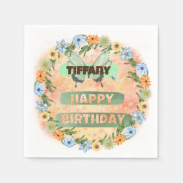 フラワー&バタフライ誕生日 スタンダードカクテルナプキン