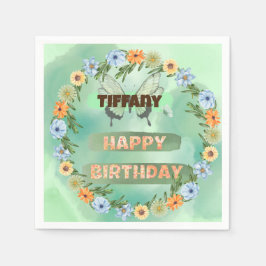 フラワー&バタフライ誕生日 スタンダードカクテルナプキン