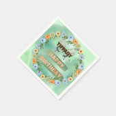 フラワー&バタフライ誕生日 スタンダードカクテルナプキン (角)