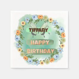 フラワー&バタフライ誕生日 スタンダードカクテルナプキン