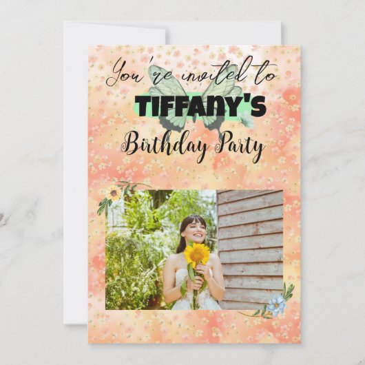 フラワー＆バタフライ　あなたの写真を添えて　招待状 招待状 (正面)