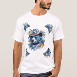 フラワー バンダナの青いクマのカウボーイ Tシャツ