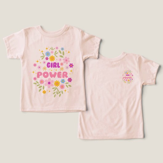 フラワー・パワー "ガール・パワー" 子供用Tシャツ (デザイン正面&裏面)